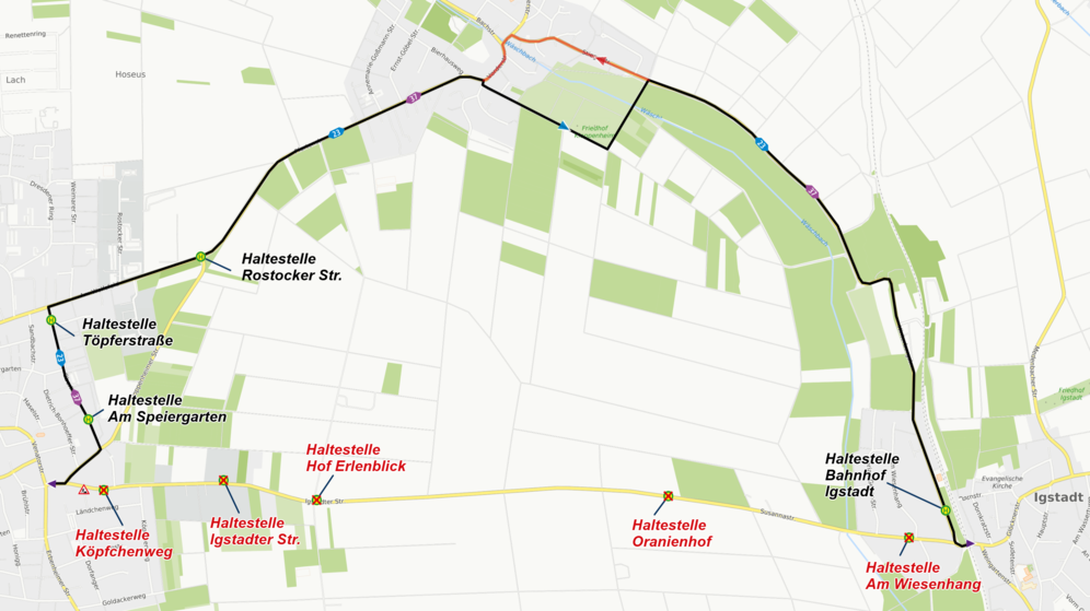 Zeigt Umleitungsgrafik der Linien 23 und 37