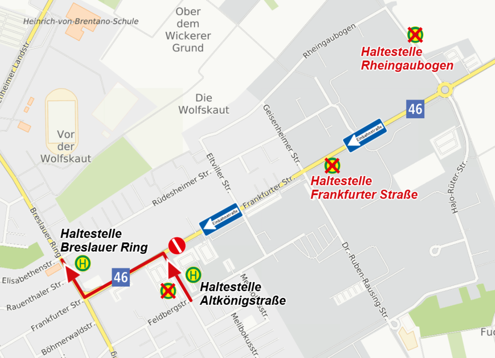 Zeigt Umleitungsgrafik der Linie 46 Frankfurter Straße