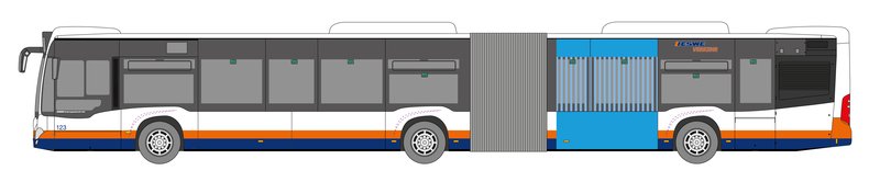 Skizze eines Gelenkomnibusses