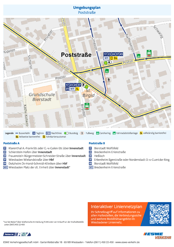 In der PDF-Datei sieht man den Umgebungsplan der Haltestelle „Poststraße“ von ESWE Verkehr