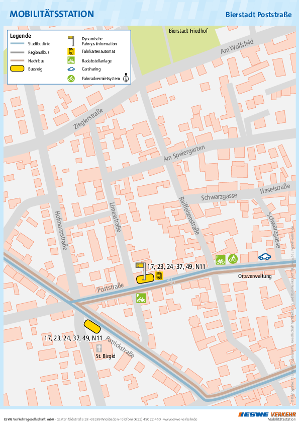 In der PDF-Datei sieht man die Mobilitätsstation „Bierstadt Poststraße“ von ESWE Verkehr