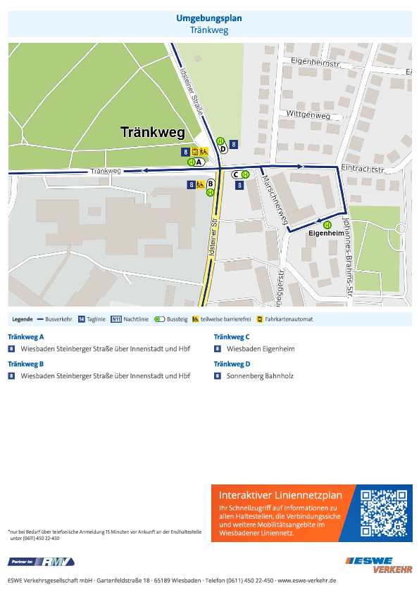 In der PDF-Datei sieht man den Umgebungsplan der Haltestelle „Tränkweg“ von ESWE Verkehr