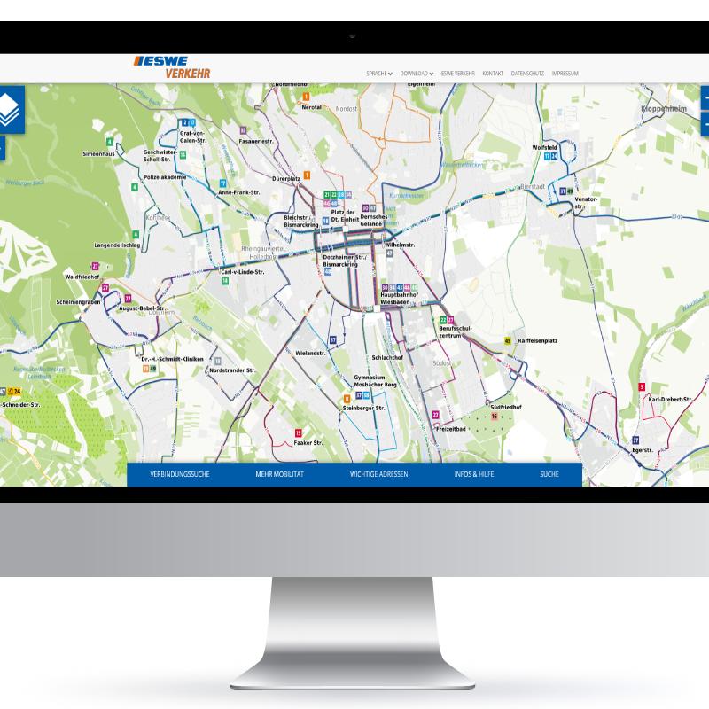 Monitor zeigt Netzplan von Wiesbaden