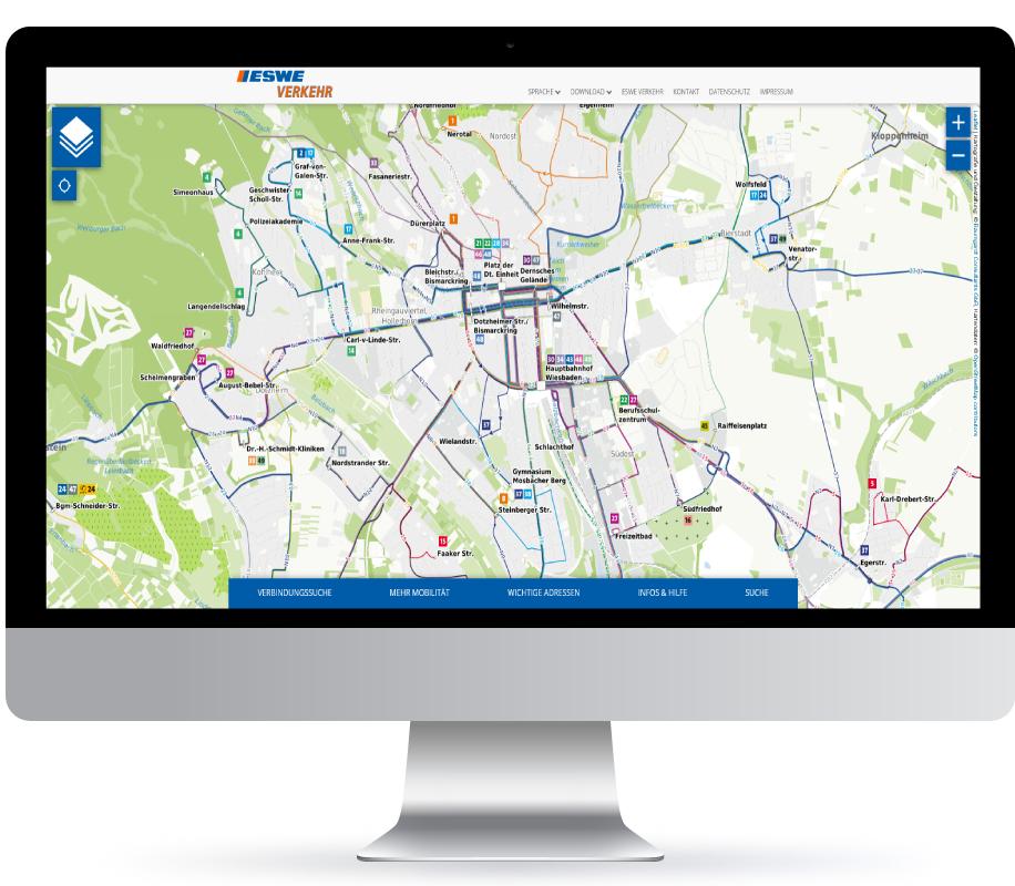 Monitor zeigt Netzplan von Wiesbaden