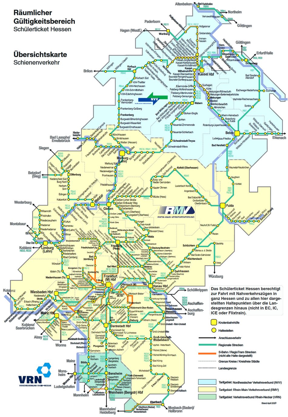 Hessenkarte mit Schienenverkehr