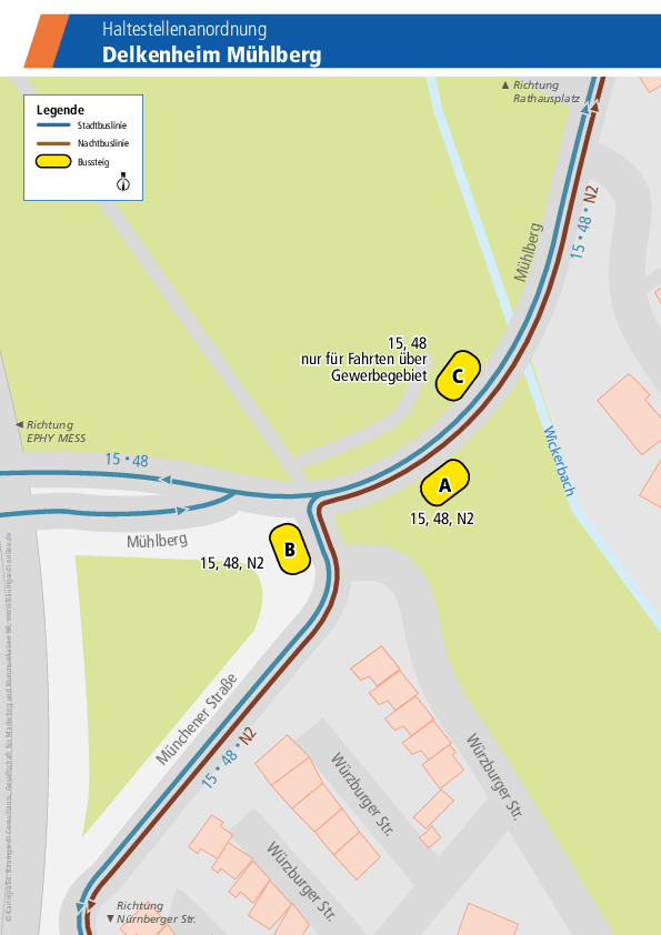 In der PDF-Datei sieht man die Haltestellenanordnung der Haltestelle „Delkenheim Mühlberg“ von ESWE Verkehr