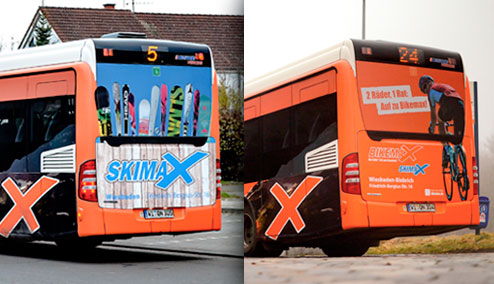 Side-by-side einer Bus-Heckfläche, bei der das Motiv gewechselt wurde